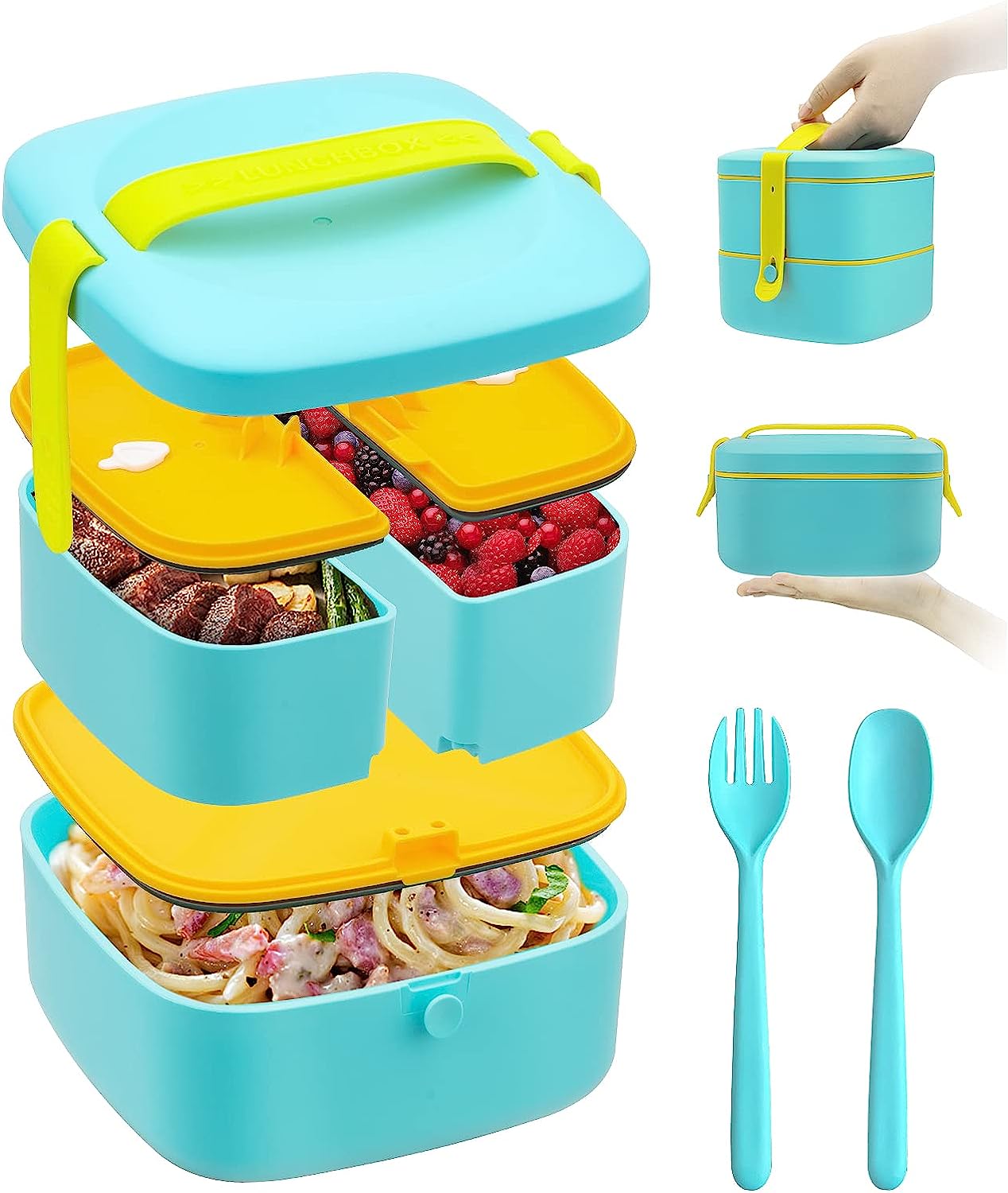  BUILT Bento Leakproof Lunch Box with Stainless Steel Cutlery,  Plastic, Green/Teal: Home & Kitchen