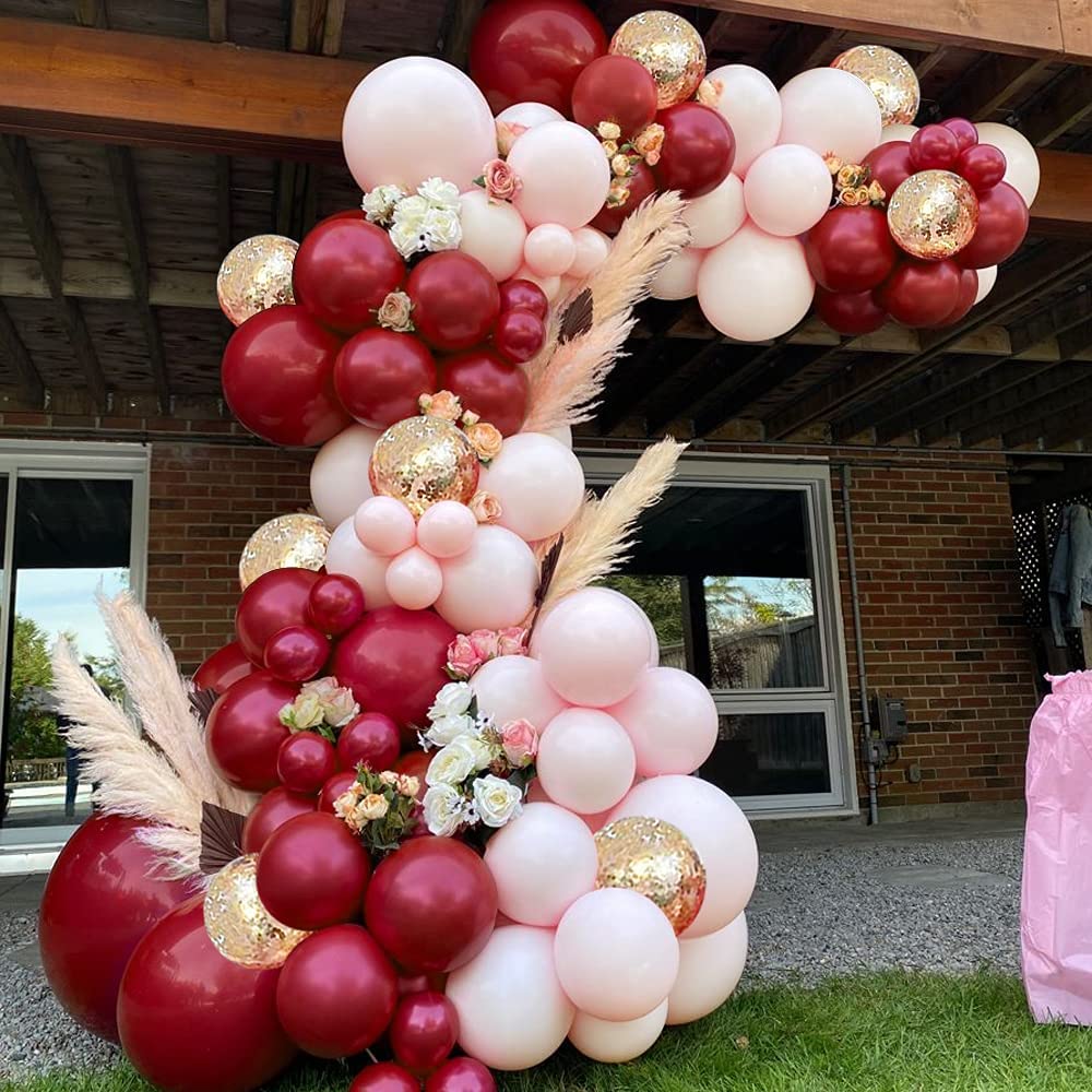 Graan nicotine garage Burgundy Pink Balloon Arch Garland Kit, Pink Wine Red Gold Confetti La –  hollylike