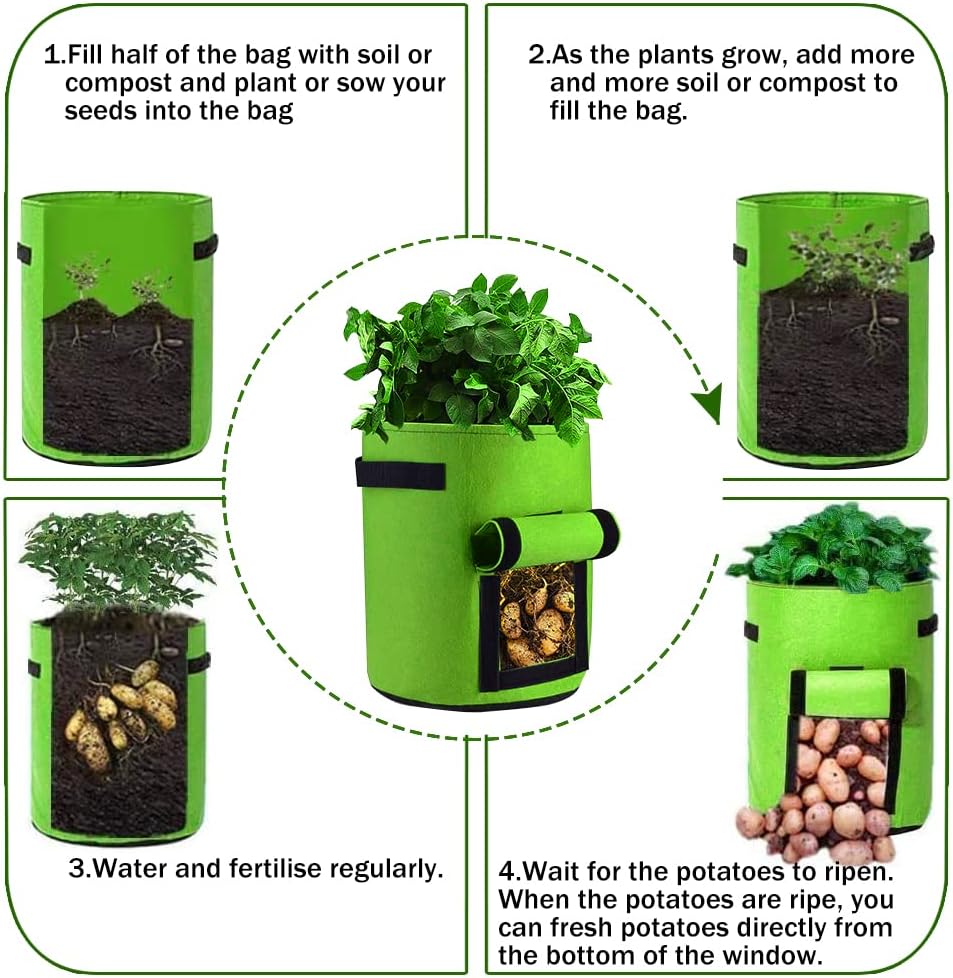 2 Pack 7 Gallon Potato Grow Bags with Flaps and Handles for