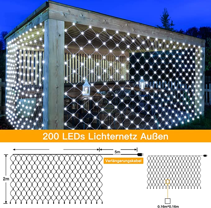 Lichternetz Außen 3x2m 200 LED 200网灯白– hollylike