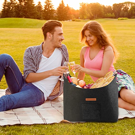 Fireplace Wood Basket Foldable Felt Basket (53x30x39) Felt Bag For