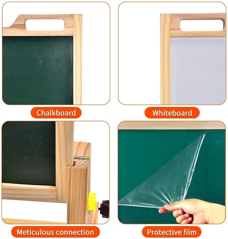 Kids Easel, Double-Sided Magnetic Whiteboard Chalkboard, Height Adjust –  hollylike