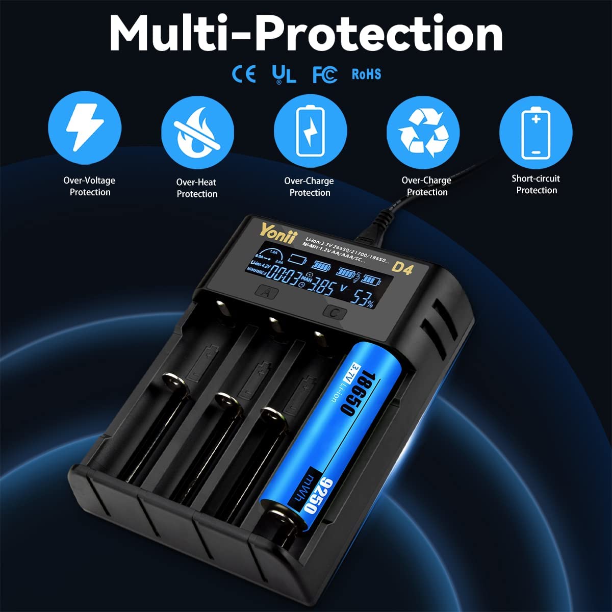 Chargeur Intelligent 18650 Battery mh 3.7V